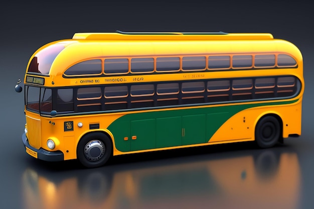 A yellow and green bus with the word gj on the side.