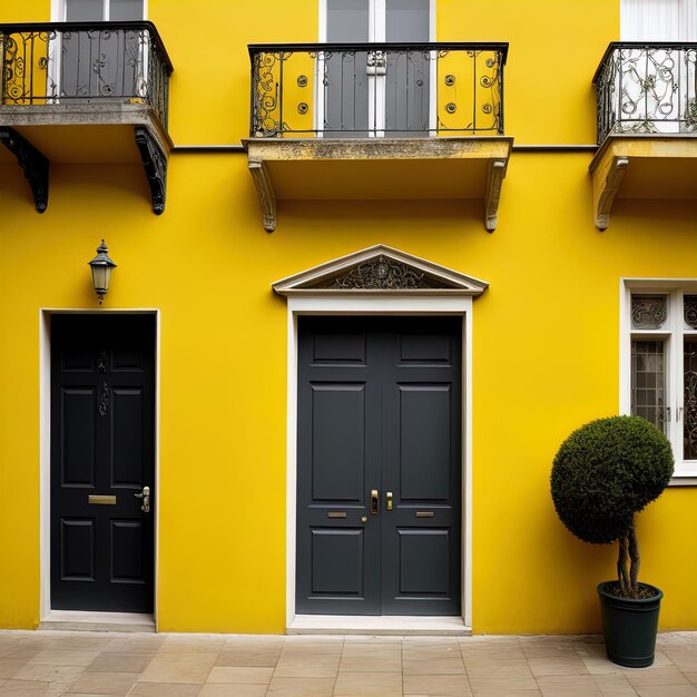 yellow and green door in the streetyellow and white door in the old building