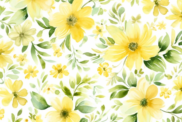 yellow and green floral painting wallpaper seamless pattern in the style of pastoral charm