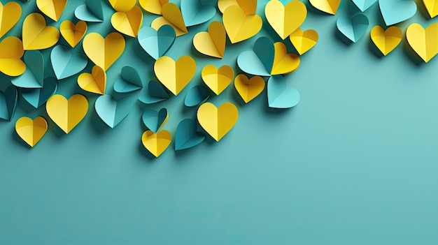 Photo yellow and green hearts with copy space background