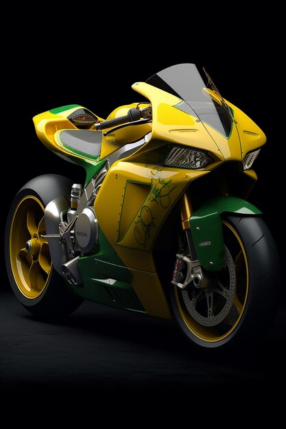 A yellow and green motorcycle with the word " snoff " on the side.