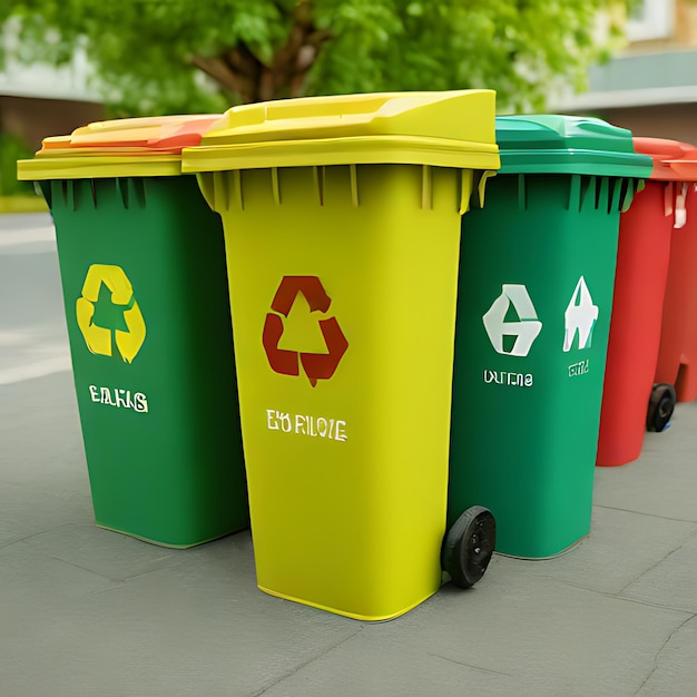 желтый и зеленый контейнер для переработки с словом " переработка "