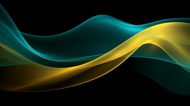 A yellow and green wave is shown against a black background.