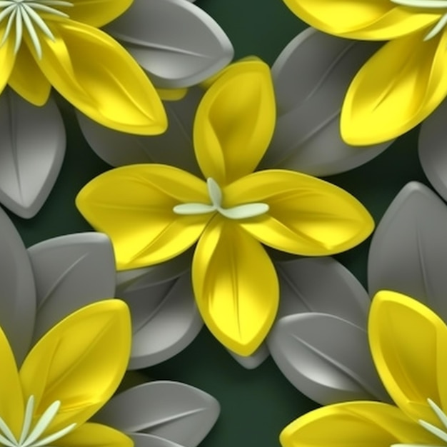 Желтые и серые бумажные цветы на зеленом фоне