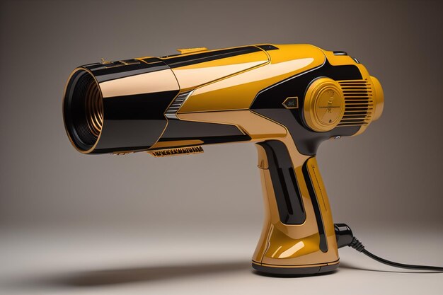 a yellow hair dryer on a gray background generative ai