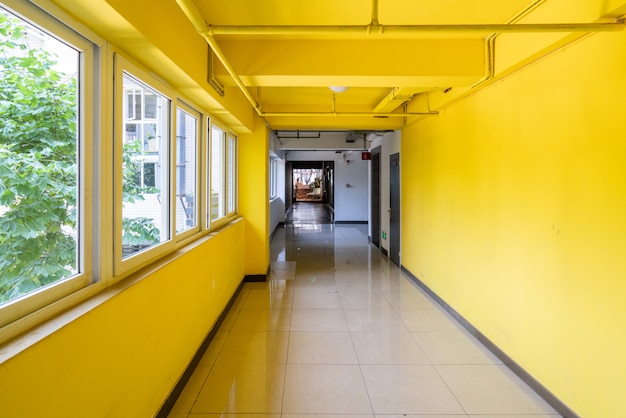 Yellow hallway in a modern house