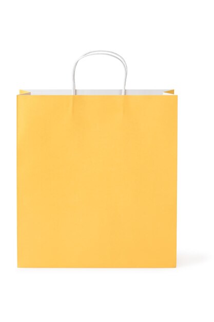 Yellow handle paper bag isolated on white