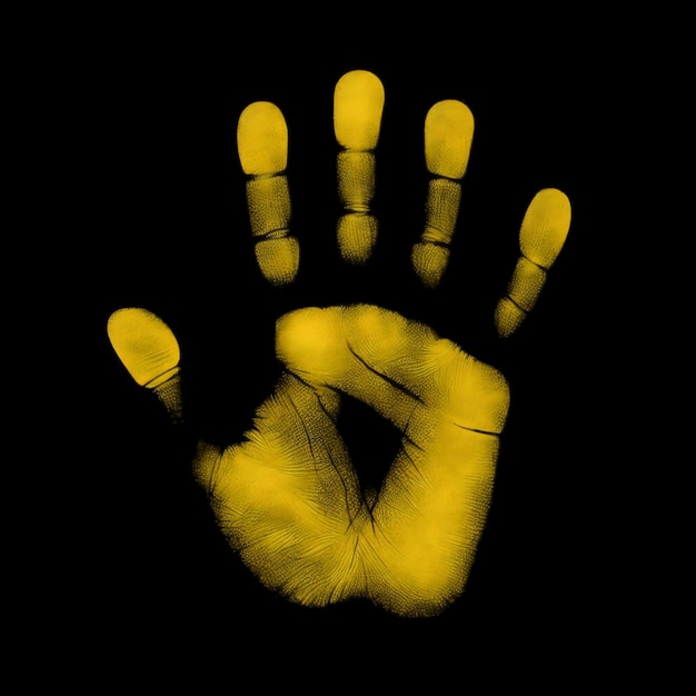 a yellow handprint on a black background