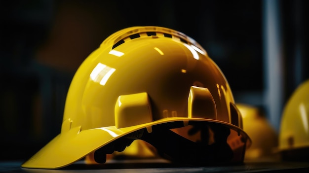 A yellow hard hat on a black background