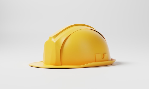 Casco di sicurezza con elmetto giallo su sfondo bianco concetto di ingegneria aziendale e edile rendering di illustrazioni 3d