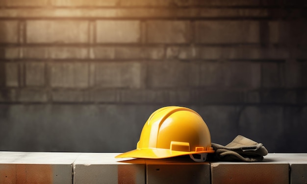 A yellow hard hat sits on a piece of cardboard.