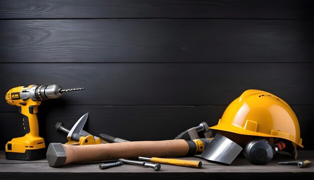 Foto un cappello giallo e una chiave su un tavolo