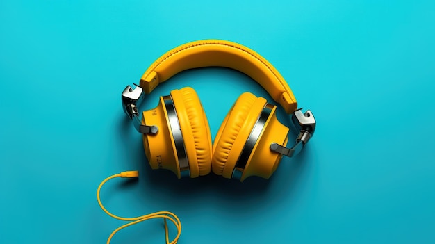 Yellow headphones on a blue background