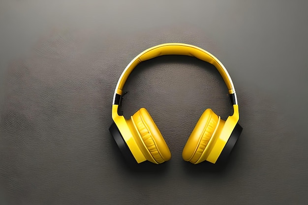 A yellow headphones with a black stripe on the front.