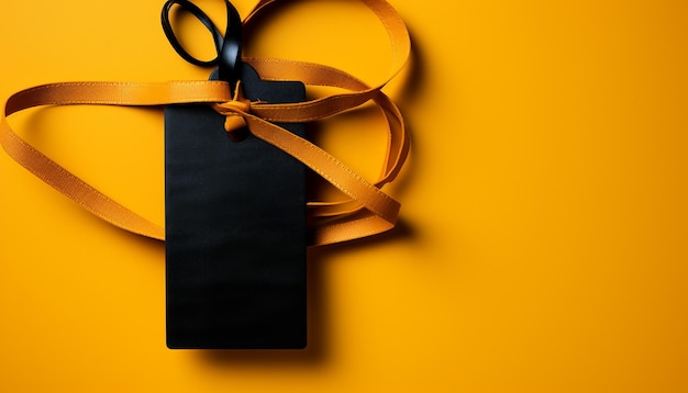 Yellow heart shaped gift wrapped with shiny gold ribbon generated by artificial intelligence