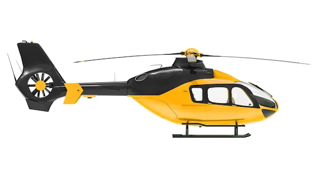 白い背景で隔離の黄色いヘリコプター。 3Dイラスト。