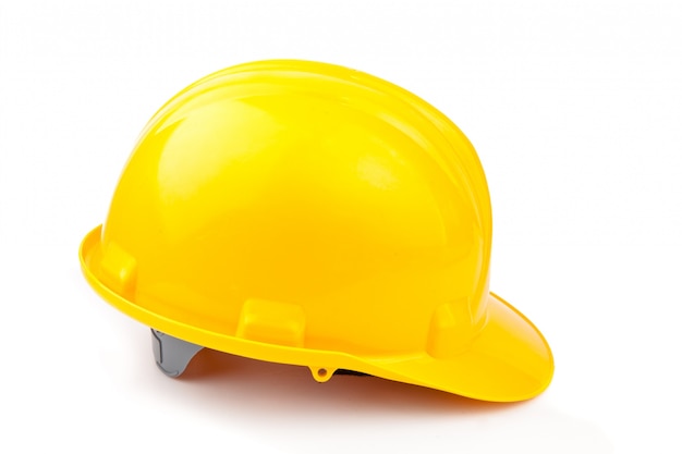 Photo yellow helmet against white background