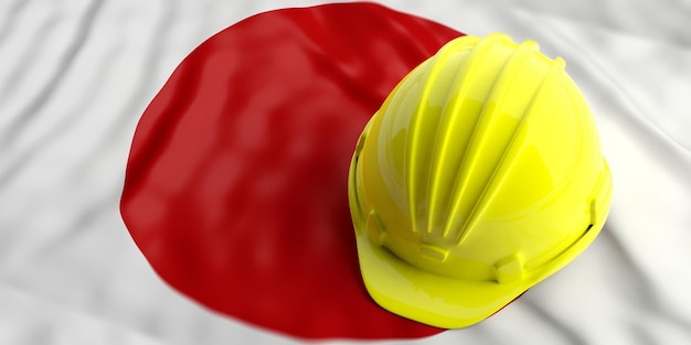 Photo yellow helmet over japan flag 3d illustration