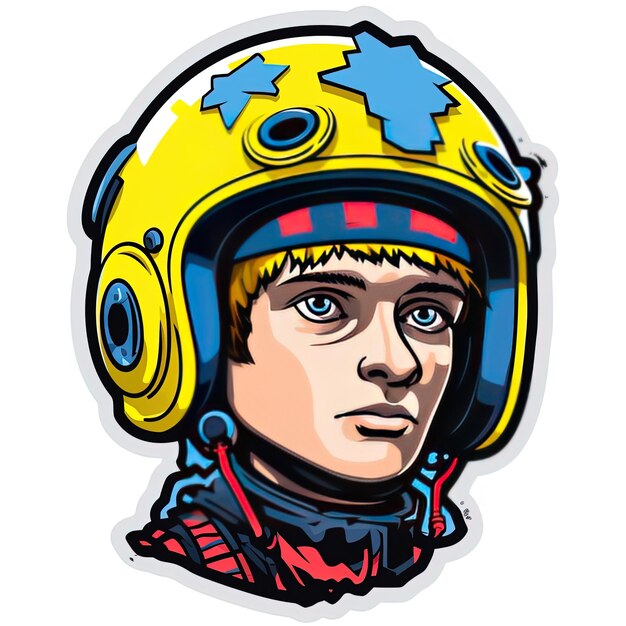 Photo a yellow helmet with a face and a blue and red stripes on it