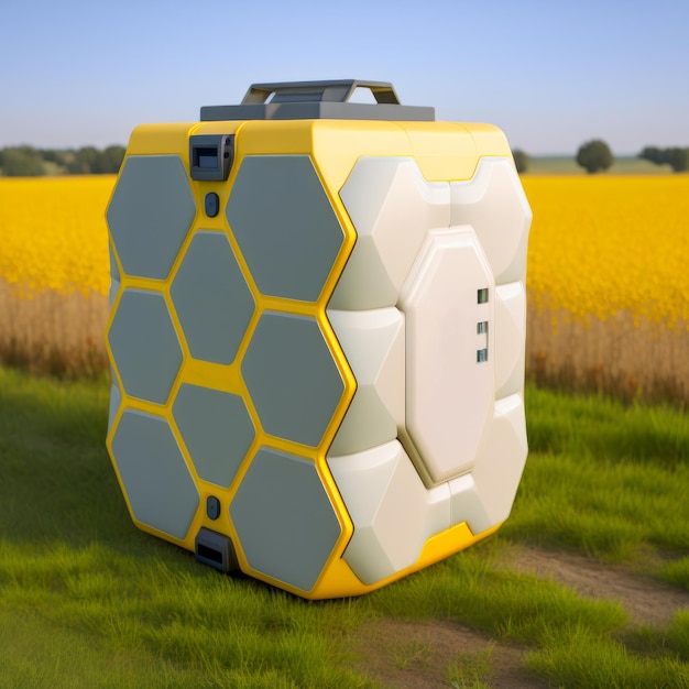 A yellow hexagon container with a white hexagon on the top.