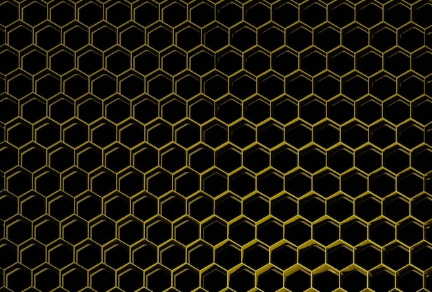 Yellow hexagon plane with dark background 3D Rendering