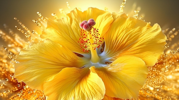 A yellow hibiscus flower with a yellow center