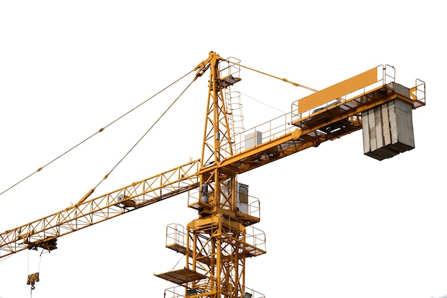 Yellow hoisting crane isolate on white background