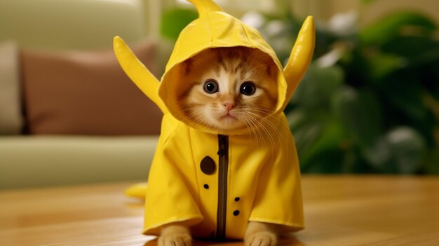 The Yellow Hooded Cutie A Kitten in Fashionable Attire