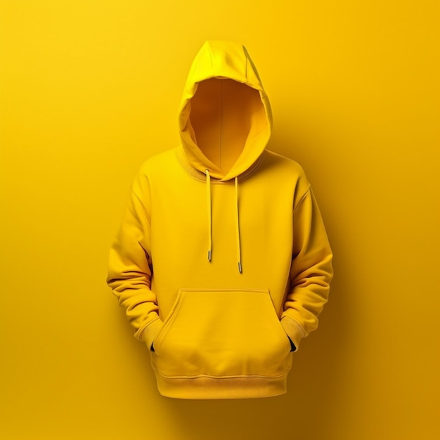 a yellow hoodie with a hood that says the word on it