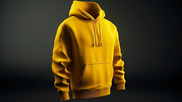 A yellow hoodie with the word hood on it