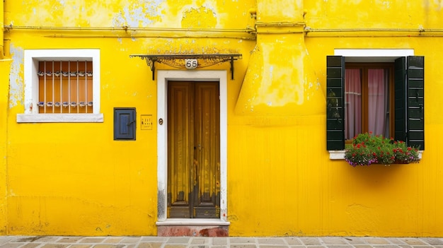 Photo the yellow house on burano island in venice italy has a brightly colored facade with a door and