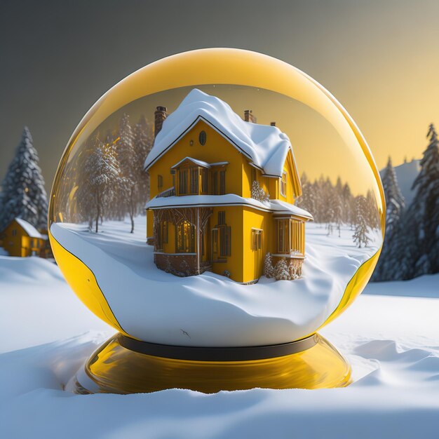 Yellow house in a crystal sphere