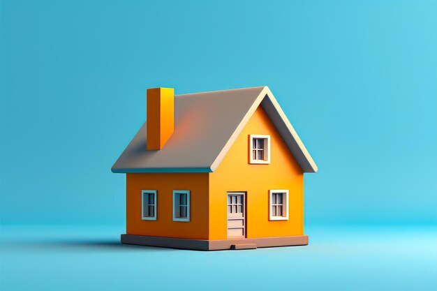 Yellow house with blue background and blue sky generative ai