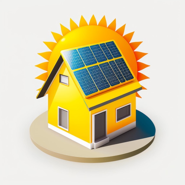 Photo yellow house with solar panels on top of it generative ai