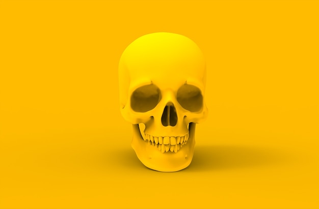 yellow human skull on white background