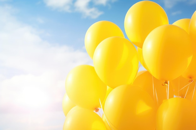 Yellow Inflatable Balloons Party Background Colorful Sky with Balloons in Air for Party