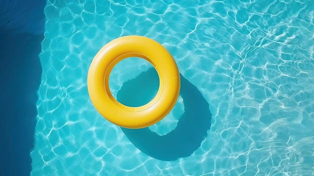 Foto circolo gonfiabile giallo nella piscina vista direttamente dall'alto ai generato