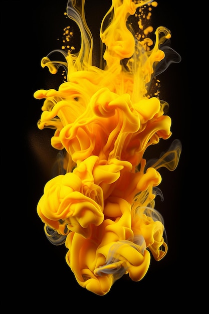 Yellow ink in water isolated on black background Abstract background 3d rendering