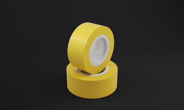Photo yellow insulation tape rolls against black background