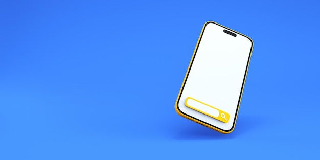 노란색 아이폰과 파란색 배경 3D 렌더링