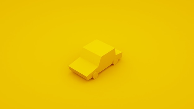 Yellow, isometric low poly car. 3D illustration.