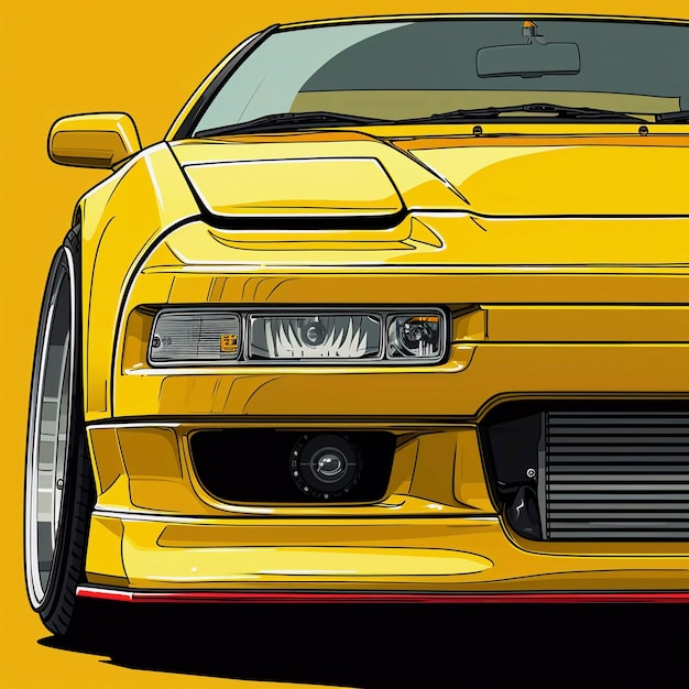 Photo yellow japan car with lowered suspension generative ai