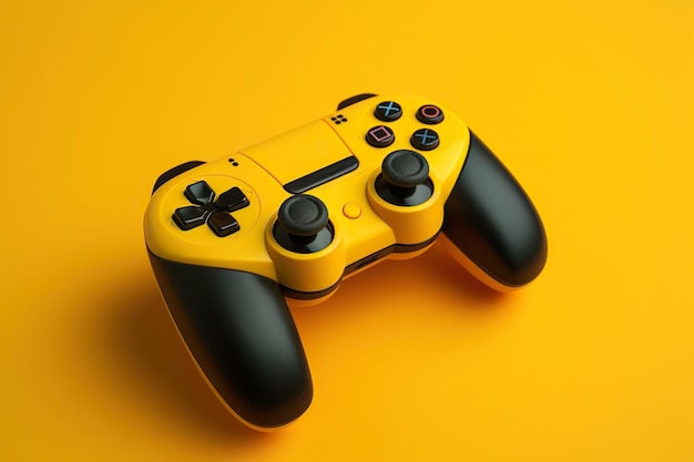 Yellow joystick gaming controller isolated on yellow background