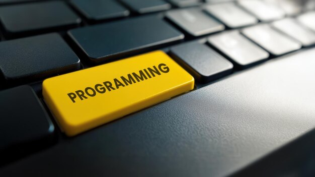 yellow keyboard key labeled programming text online programming programming workshops tools for web development
