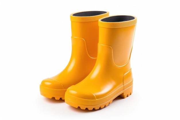 yellow kids rubber boots isolated on white