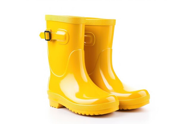 yellow kids rubber boots isolated on white