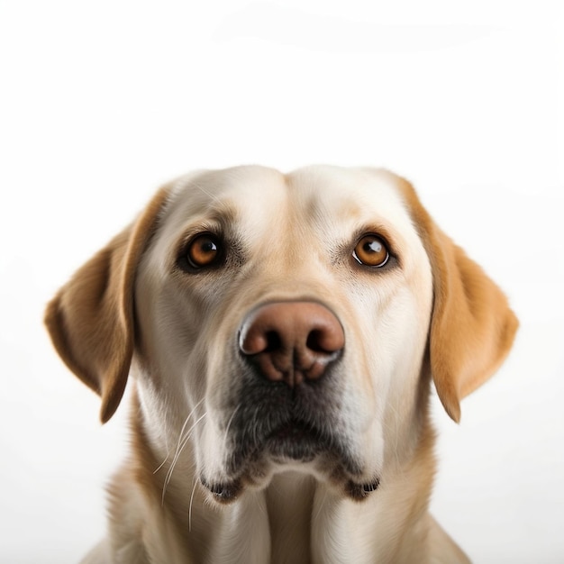 A yellow lab dog with a white background