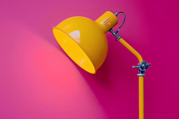 A yellow lamp on a pink wall