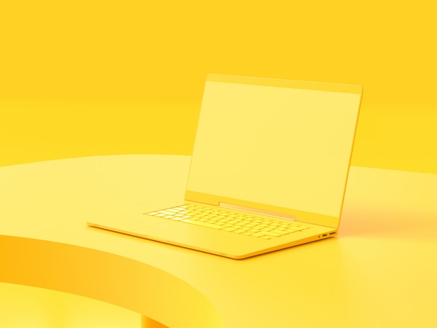 Yellow laptop  on work desk