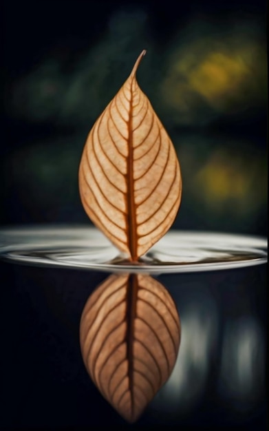 Photo yellow leaf blue water